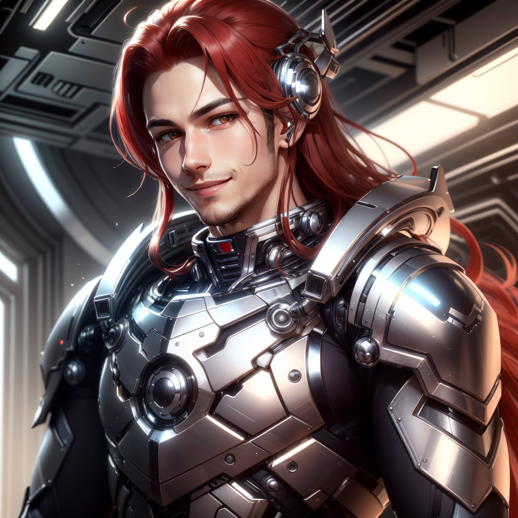 09774-2940602550-,chrometech , scifi, metallic , chrome _scholar , scroll, 1boy,long hair, red hair, glowing eyes, smile ,closed mouth,.png